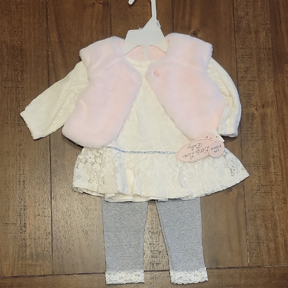 Little Lass Pink and Cream Lace Dress Set